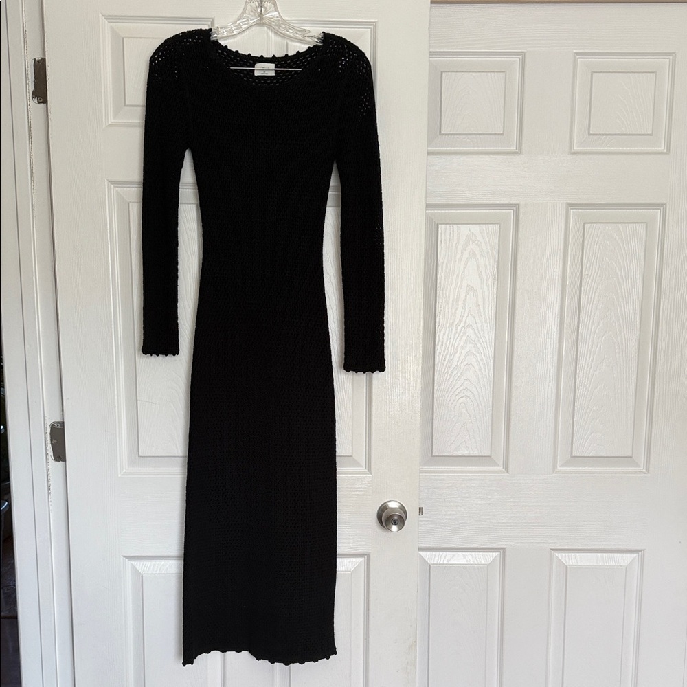 Aritzia Wilfred Black Crochet Midi Dress XS